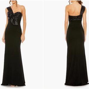 MAC DUGGAL BOW FRONT DETAIL ONE SHOULDER TRUMPET BLACK GOWN sz 10